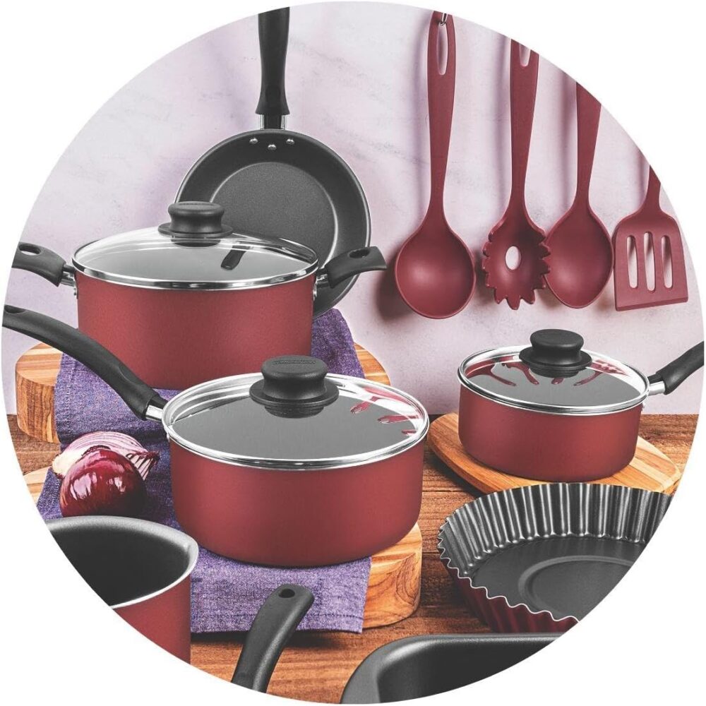 Kit para Cozinha 12 Peças com Jogo de Panelas Vermelho e Ute... - Image 3