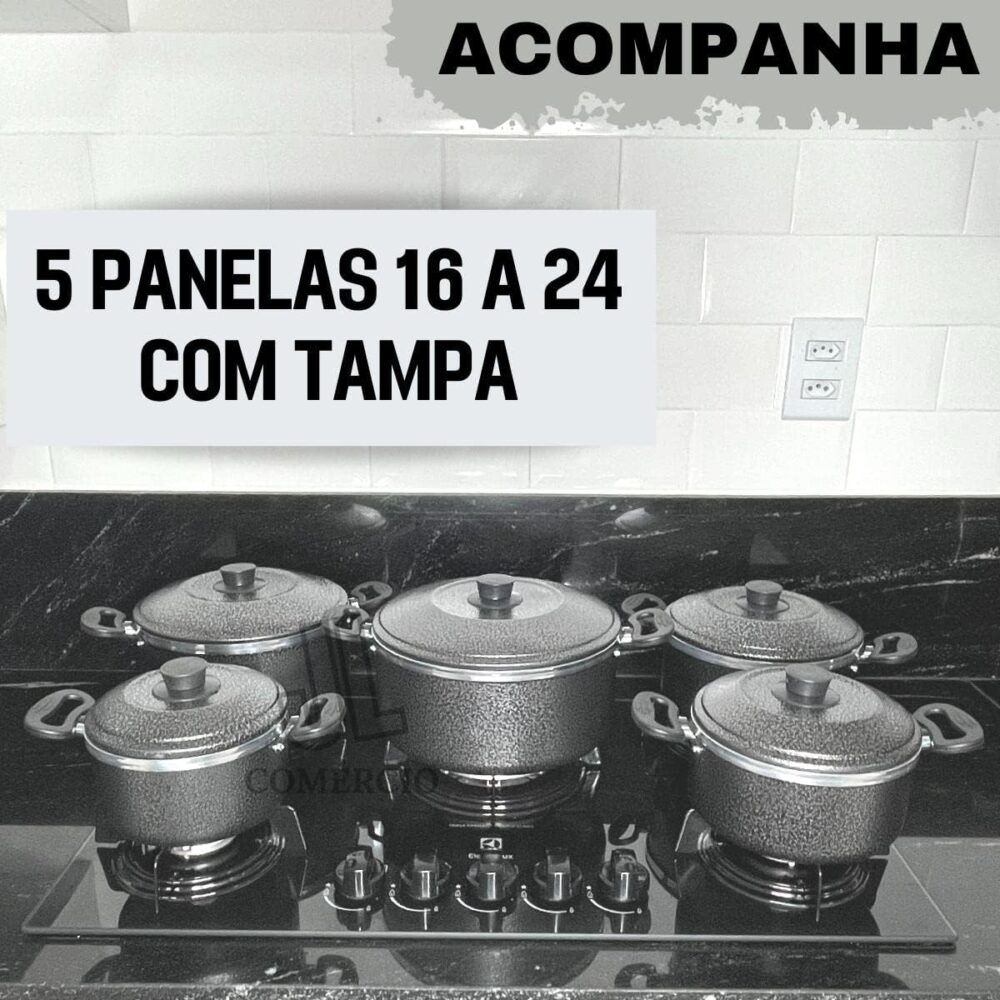 Jogo de Panela 5 Peças Preto Craqueado ou Vermelha Conjunto ... - Image 2