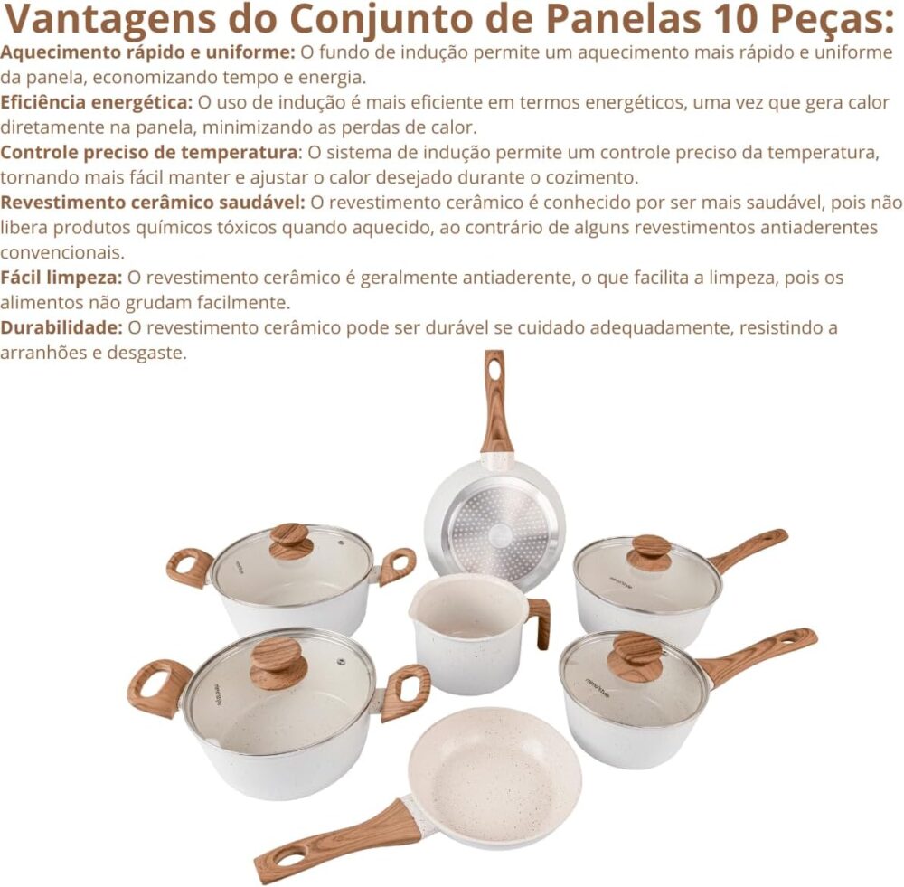 Jogo de Panelas Cerâmica 10 Peças Indução Marmol Mimo Style - Image 6