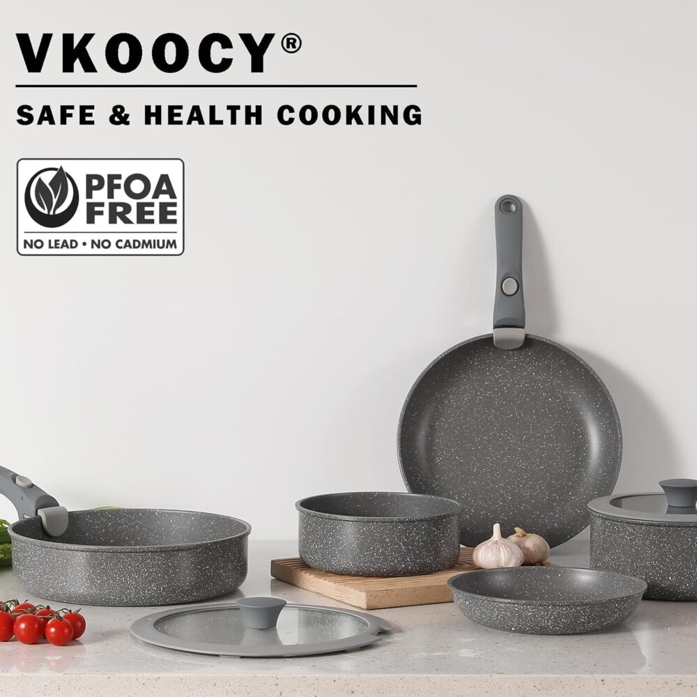 Vkoocy Non Stick Pot e Pan Set com Punho Removível, Conjunto... - Image 2