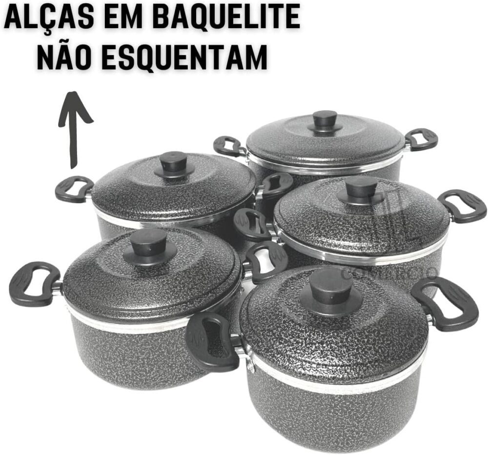 Jogo de Panela 5 Peças Preto Craqueado ou Vermelha Conjunto ... - Image 4