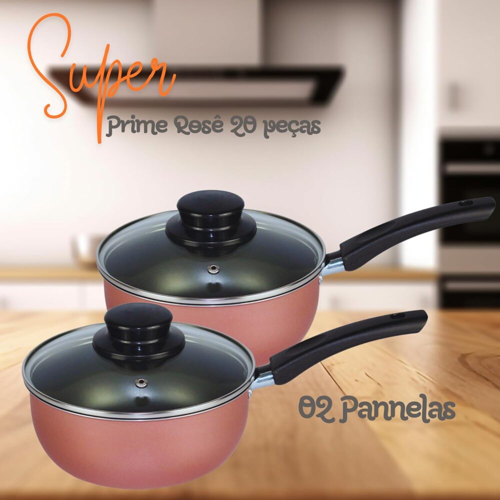 Jogo CONJUNTO Panelas Elegan Prime ROSA Rosê 20 PEÇAS Tampa ... - Image 3