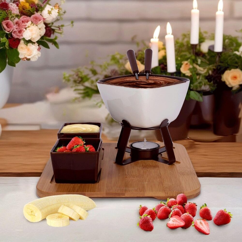 Conjunto Fondue Em Cerâmica Quadrado 8 Peças 300ml Chocolate... - Image 7