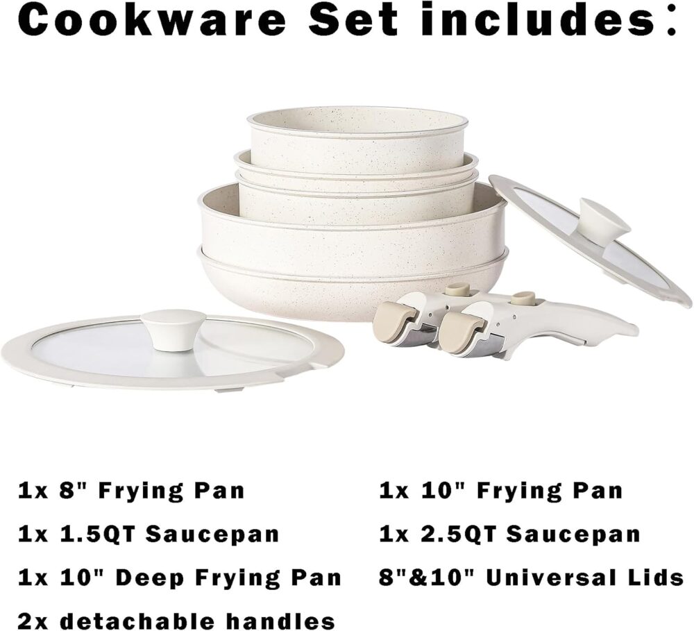Vkoocy Non Stick Pot e Pan Set com Punho Removível, Conjunto... - Image 7