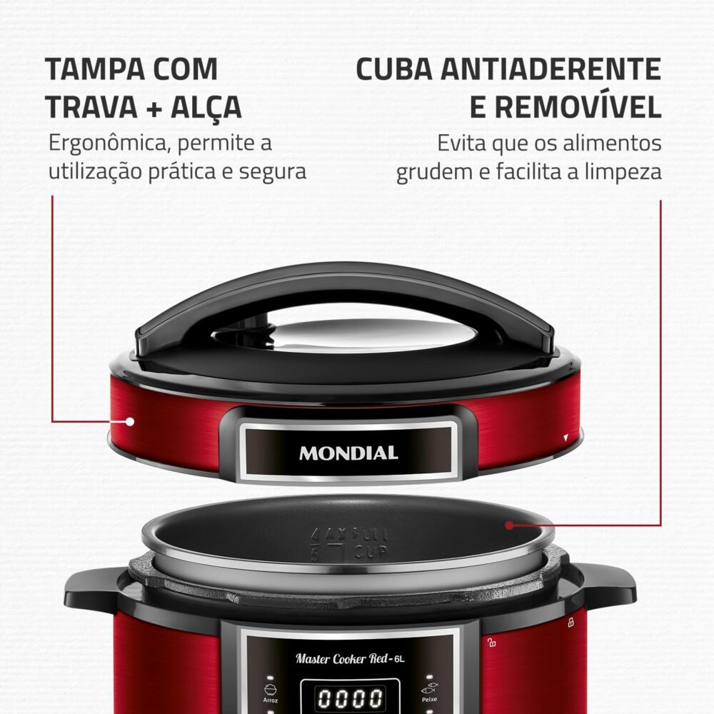 Panela de Pressão Elétrica Digital 6L, Mondial, Vermelho/Ino... - Image 6