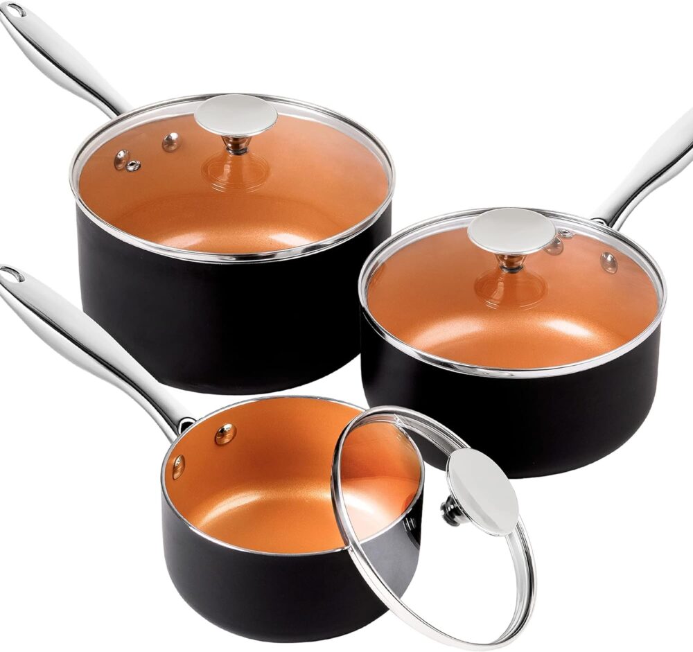 MICHELANGELO Conjunto de 3 panelas antiaderentes de 1 litro,...