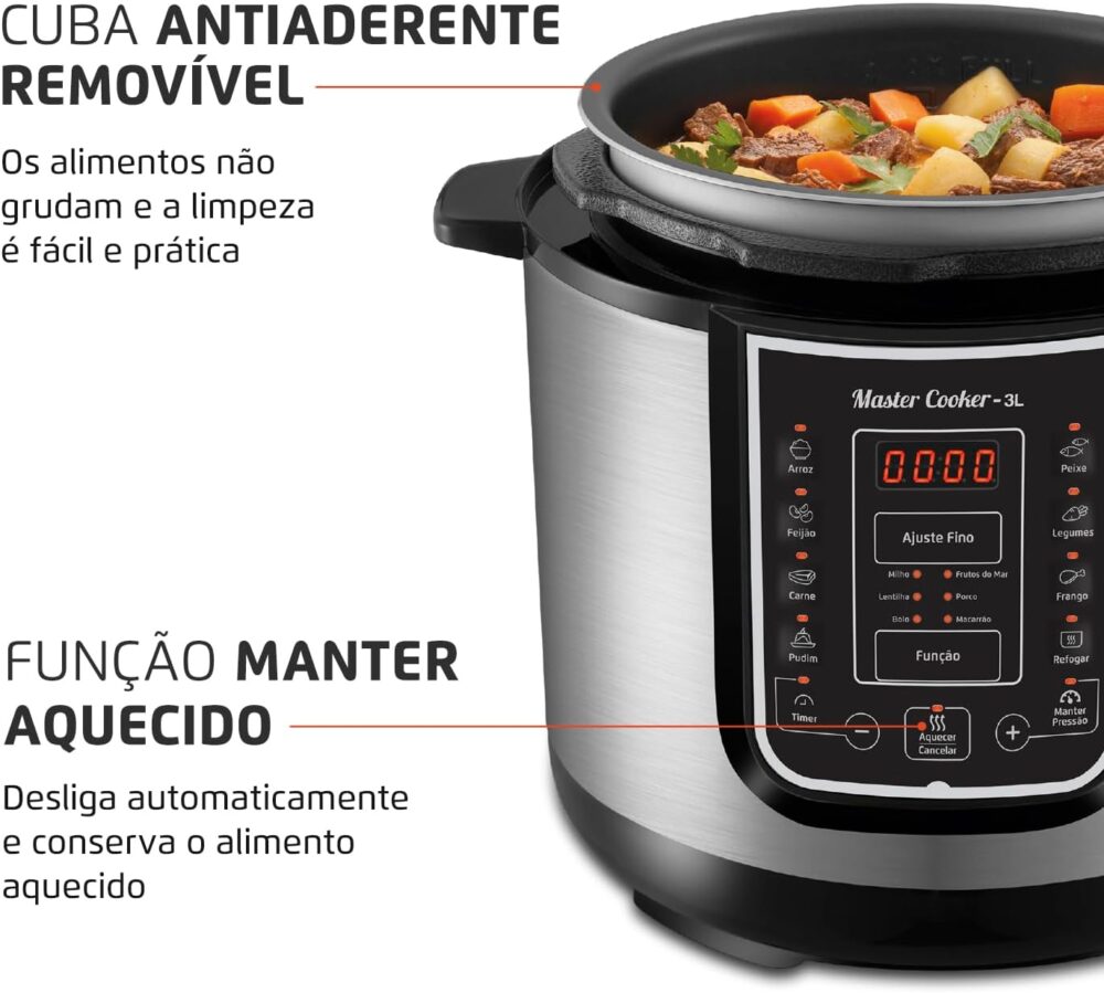 Panela de Pressão Elétrica Mondial, Master Cooker - 3L, 110V... - Image 4