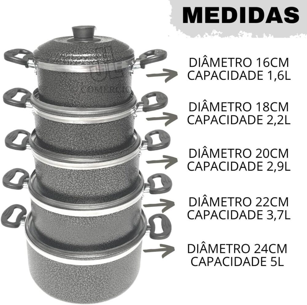 Jogo de Panela 5 Peças Preto Craqueado ou Vermelha Conjunto ... - Image 3