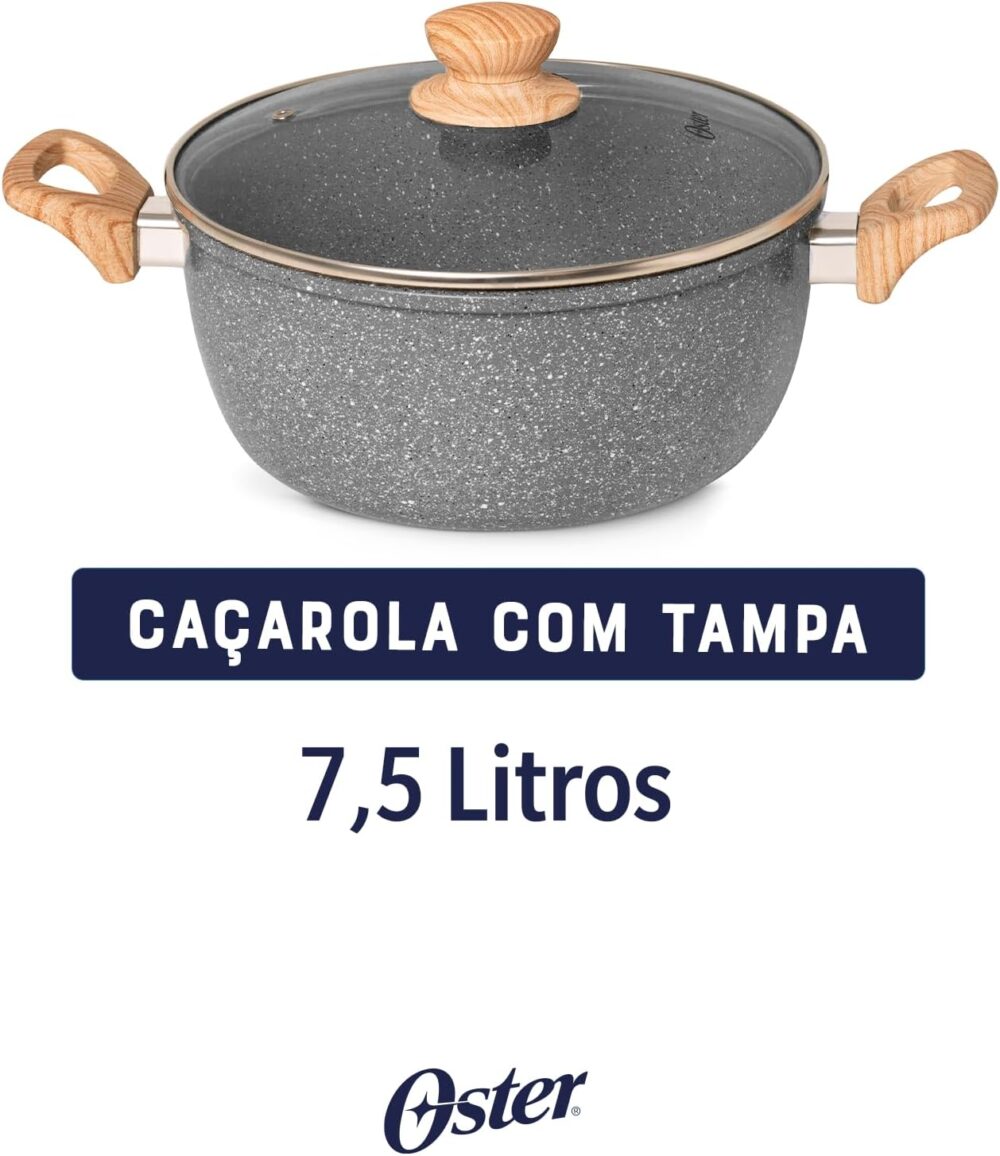 Caçarola com Tampa 7,5L Cerâmica Marble Edition Dark Grey Os... - Image 5
