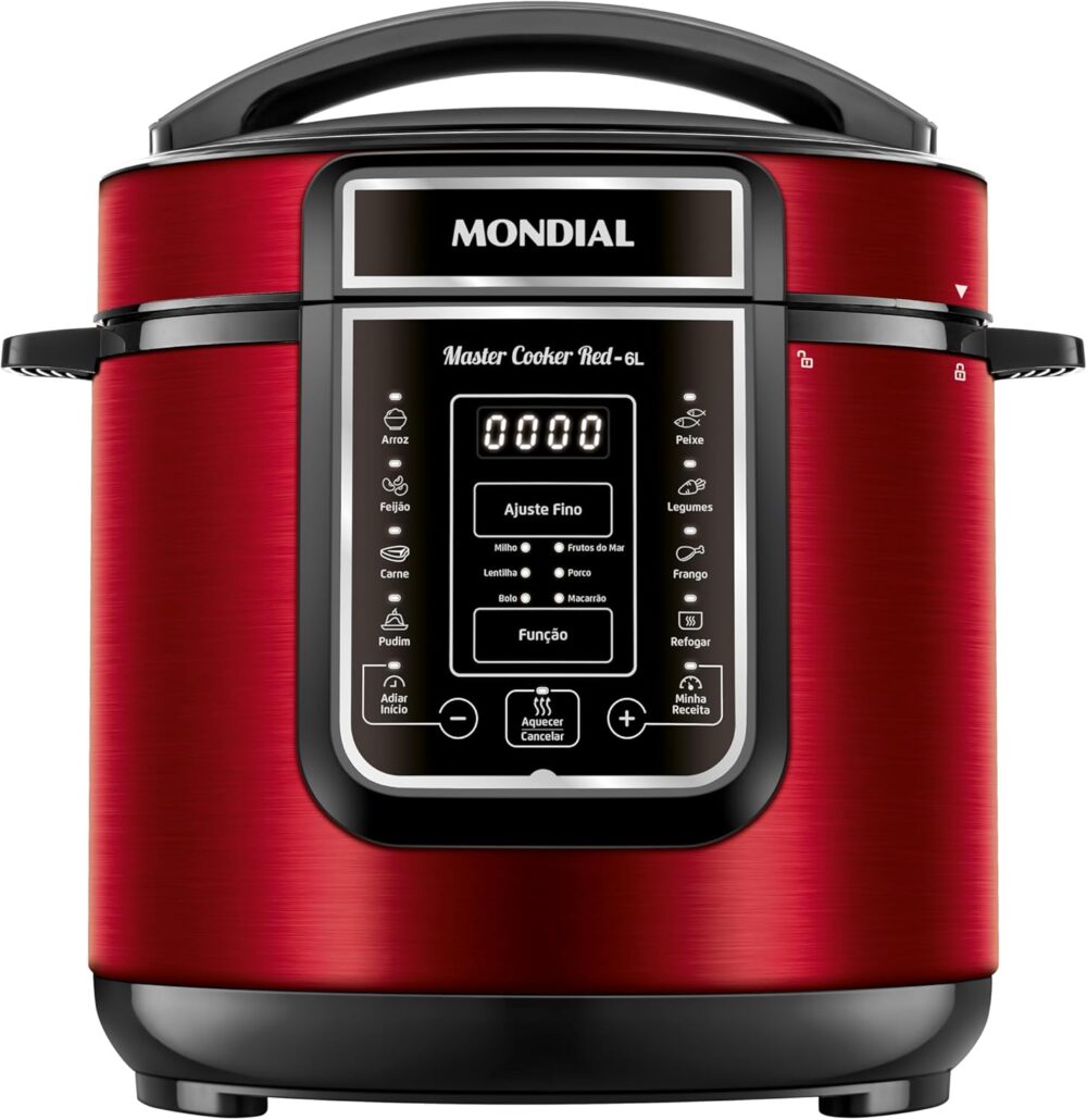 Panela de Pressão Elétrica Digital 6L, Mondial, Vermelho/Ino...
