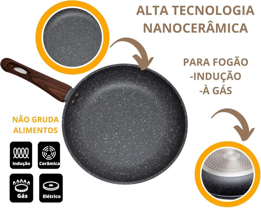 Panela Frigideira Antiaderente 20cm Cinza Em Alumínio Revest... - Image 4