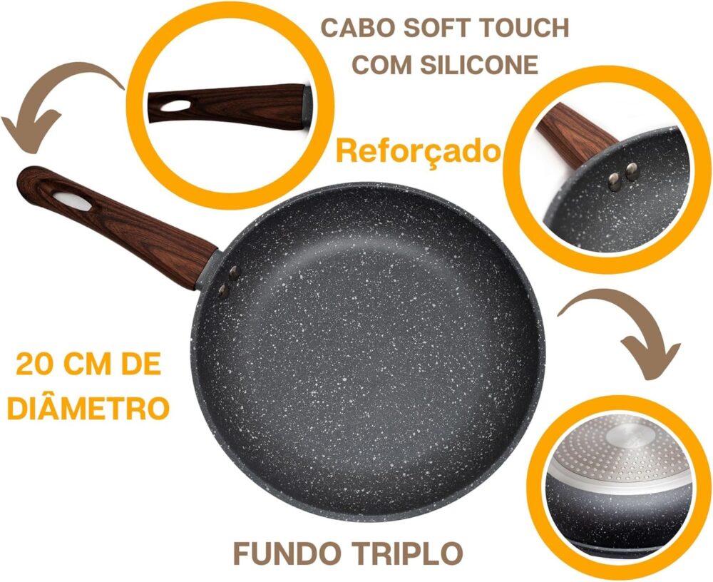 Panela Frigideira Antiaderente 20cm Cinza Em Alumínio Revest... - Image 5