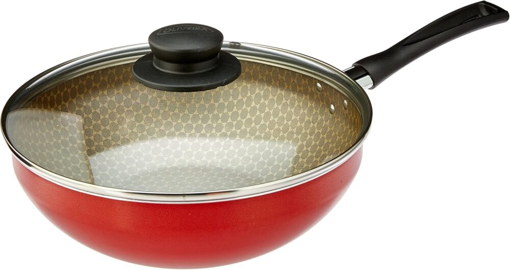 Aluminio Oliveira Wok Luxury Red N. 24 com Tampa