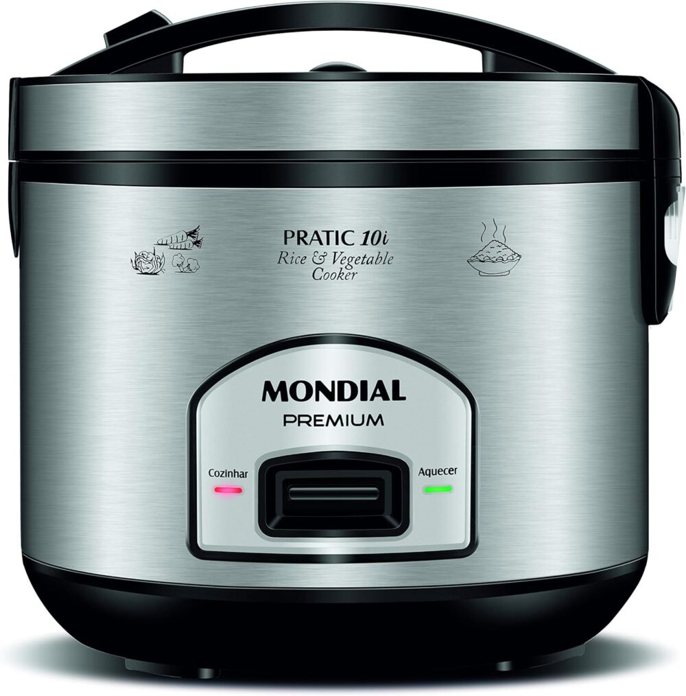 Panela Elétrica de Arroz, Mondial, Preto/Inox, 700W, 220V - ...