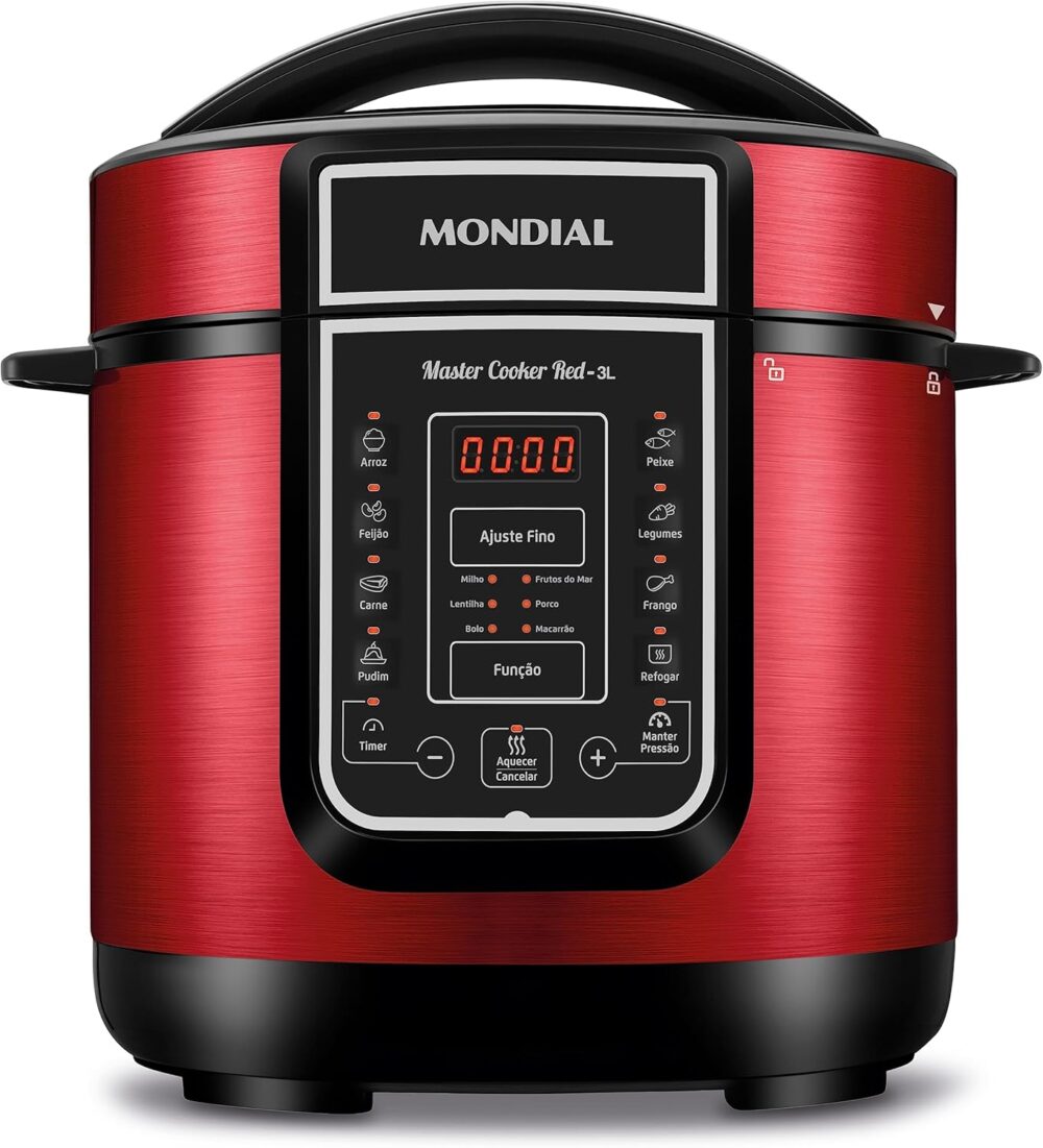 Panela De Pressão Elétrica Digital 3L, Mondial, Vermelho/Ino...