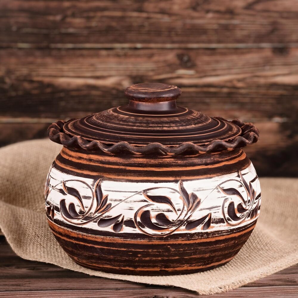 Panela feita à mão de grés de argila vermelha com tampa. Eng... - Image 3