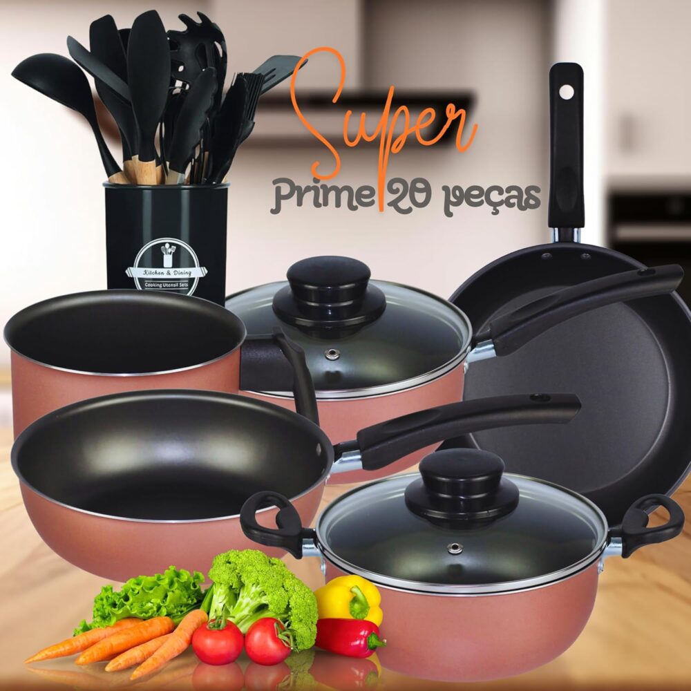 Jogo CONJUNTO Panelas Elegan Prime ROSA Rosê 20 PEÇAS Tampa ... - Image 9