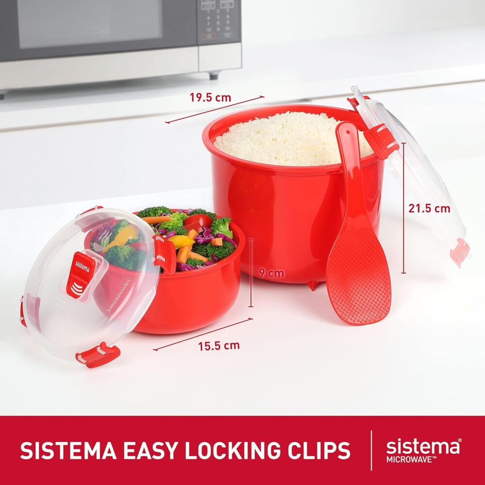 Panela e tigela de arroz Sistema, para micro-ondas, vermelho - Image 3