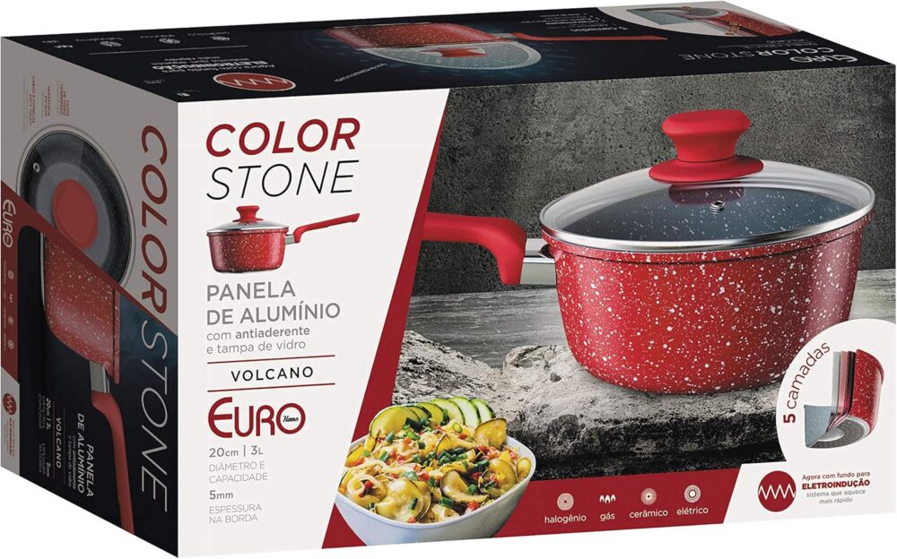 Panela 20 cm ColorStone de alumínio com antiaderente e tampa... - Image 3