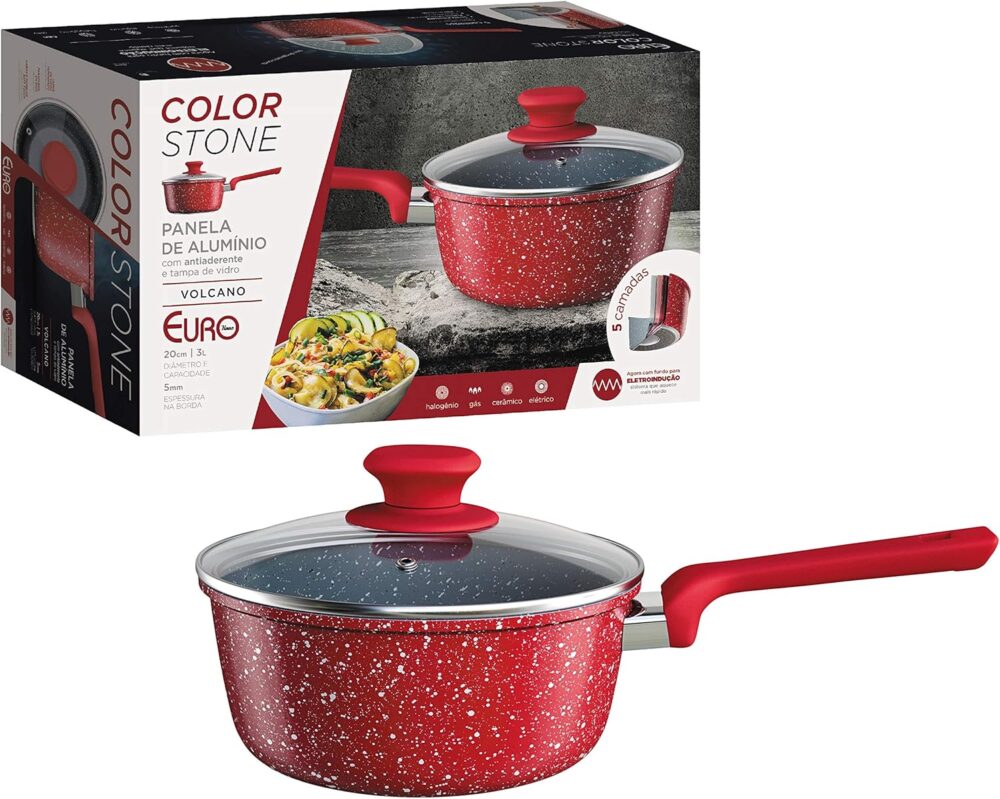 Panela 20 cm ColorStone de alumínio com antiaderente e tampa... - Image 2