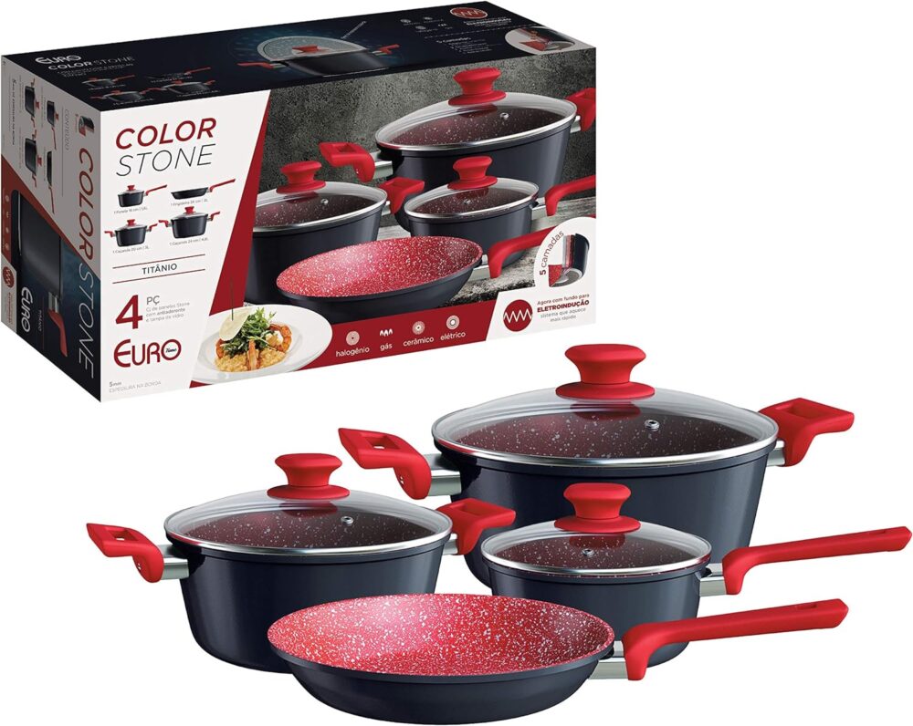 Conjunto de panelas ColorStone 4 peças de alumínio com antia... - Image 3