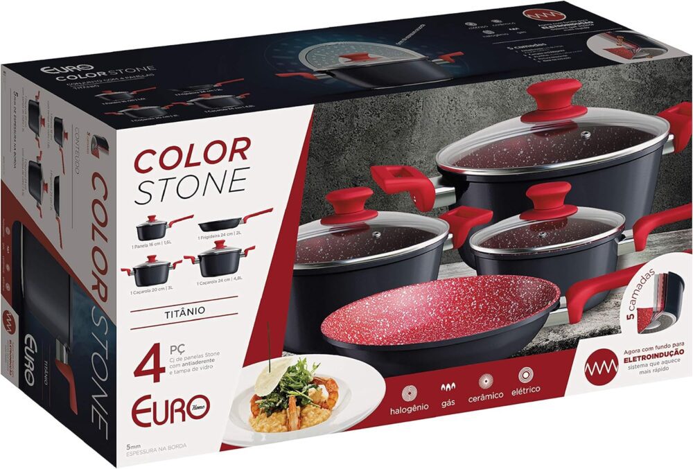 Conjunto de panelas ColorStone 4 peças de alumínio com antia... - Image 4