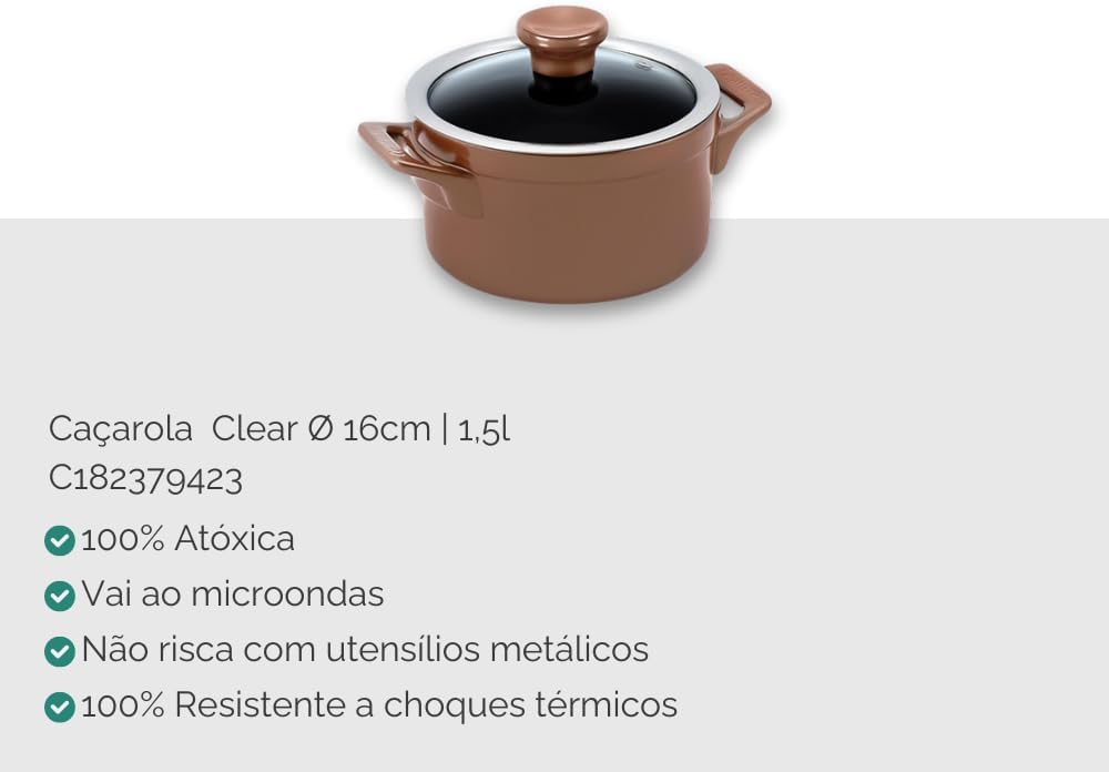 Conjunto Panelas de Cerâmica Clear 5 peças Cobre - Ceraflame - Image 8
