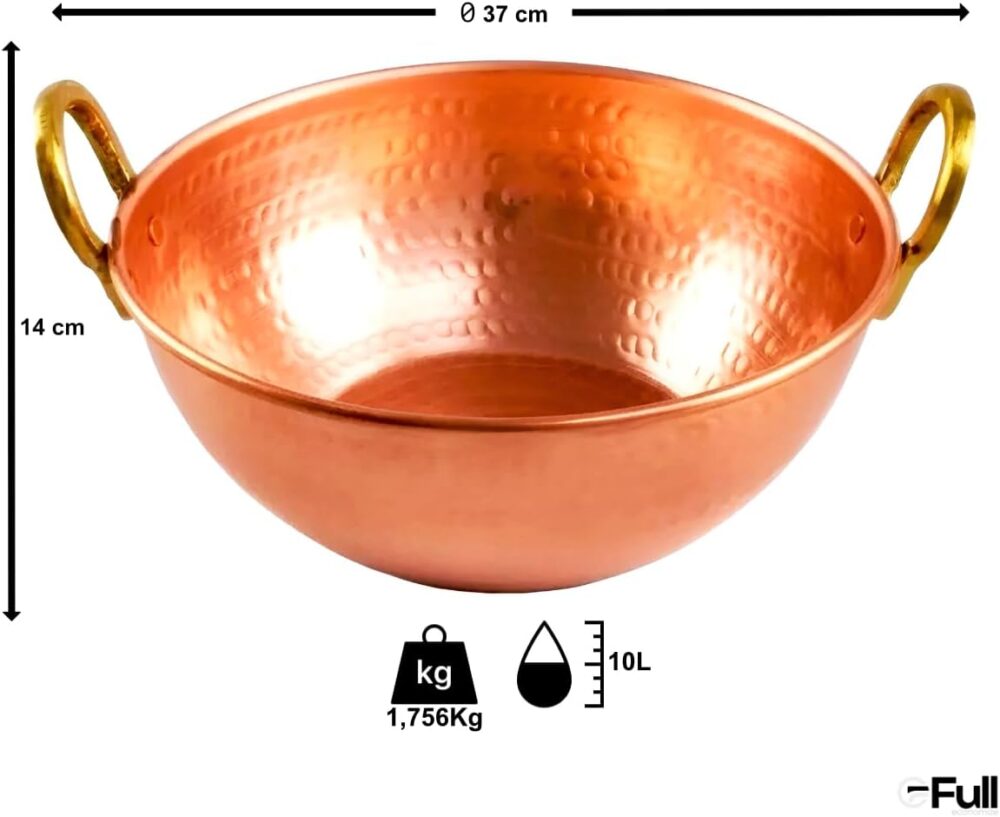 Tacho em Cobre Puro Artesanal Alças em Bronze - 10 litros - Image 3