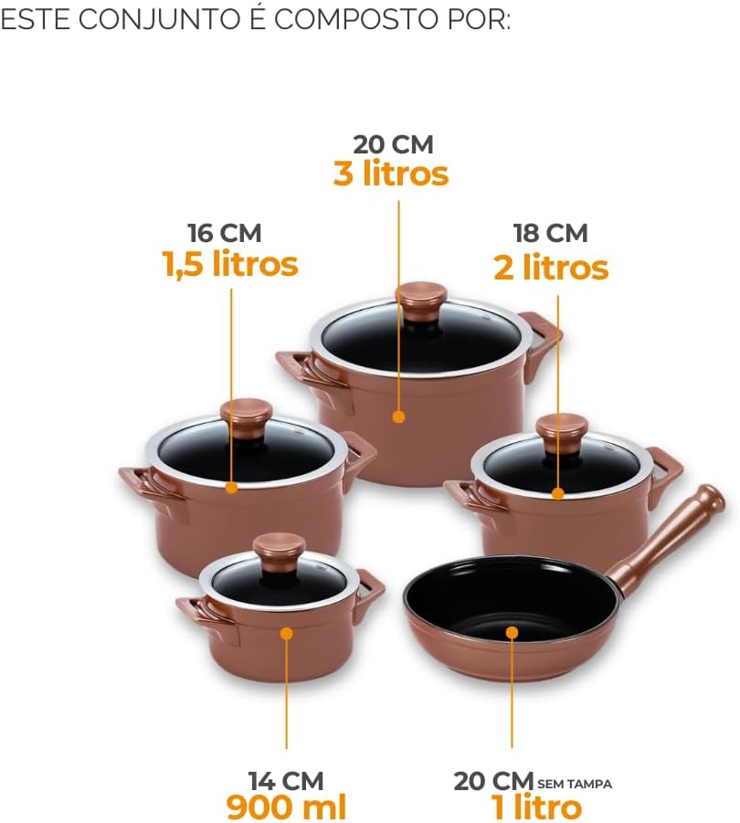 Conjunto Panelas de Cerâmica Clear 5 peças Cobre - Ceraflame - Image 3
