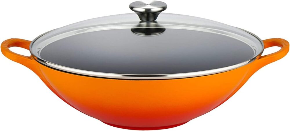 Le Creuset Wok 32cm Com Tampa de Vidro Laranja