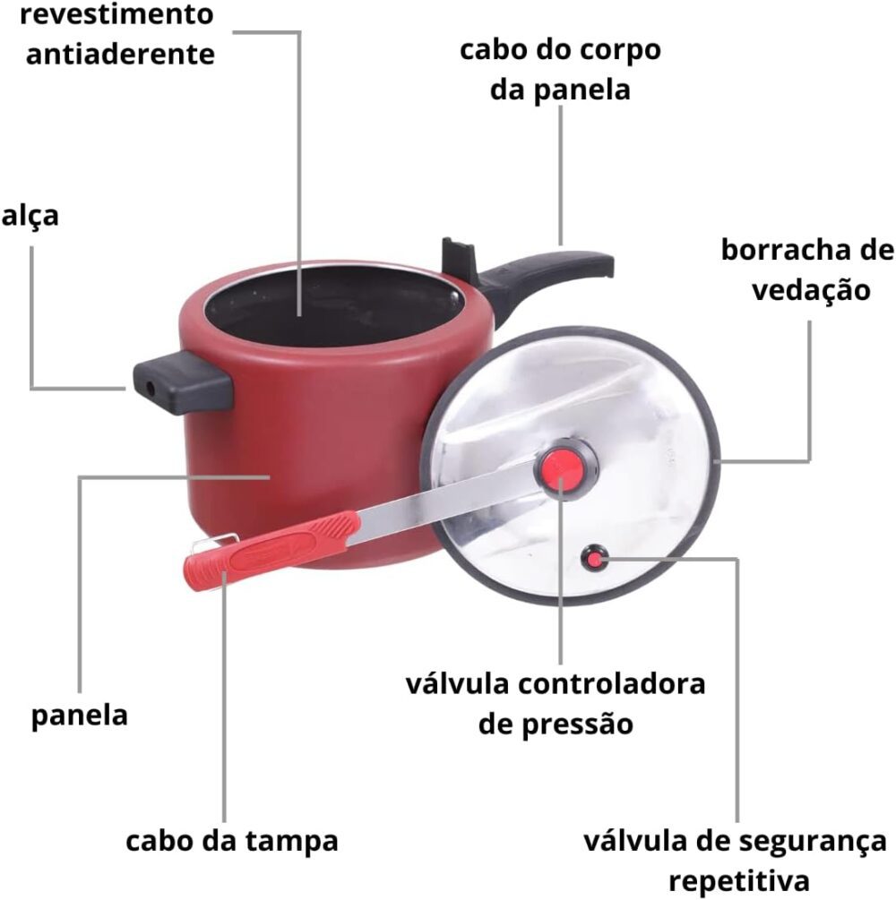 PANELA DE PRESSÃO FECHAMENTO INTERNO 4,5 LTS AA VERMELHO TAM... - Image 6