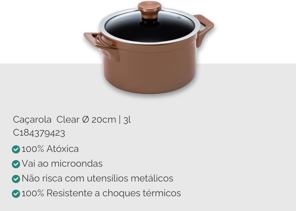 Conjunto Panelas de Cerâmica Clear 5 peças Cobre - Ceraflame - Image 10