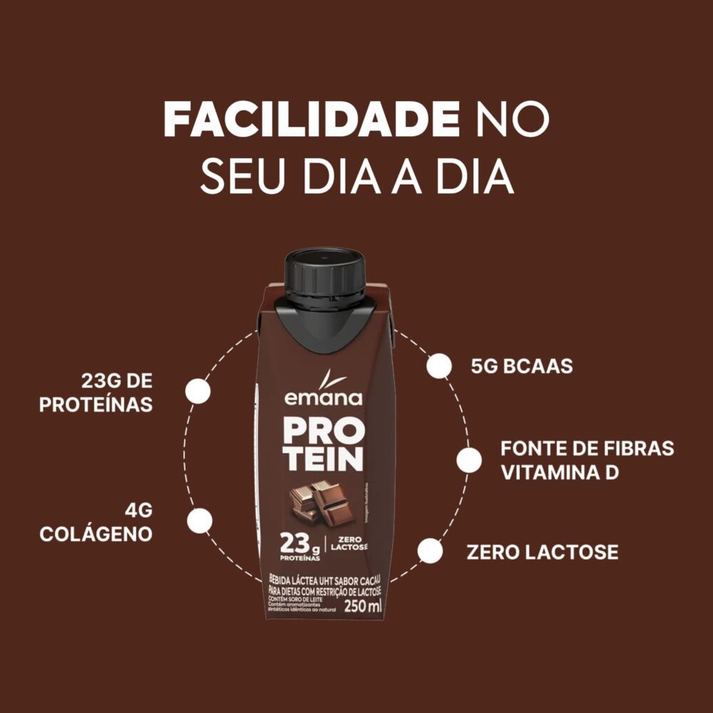Emana Protein Bebida Proteica Sabor Cacau Sem açúcar - 12 Un... - Image 4