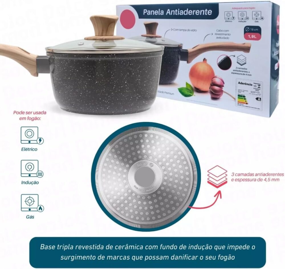 Jogo De Panelas Cerâmica Antiaderente Fogão Indução Gás Elét... - Image 5