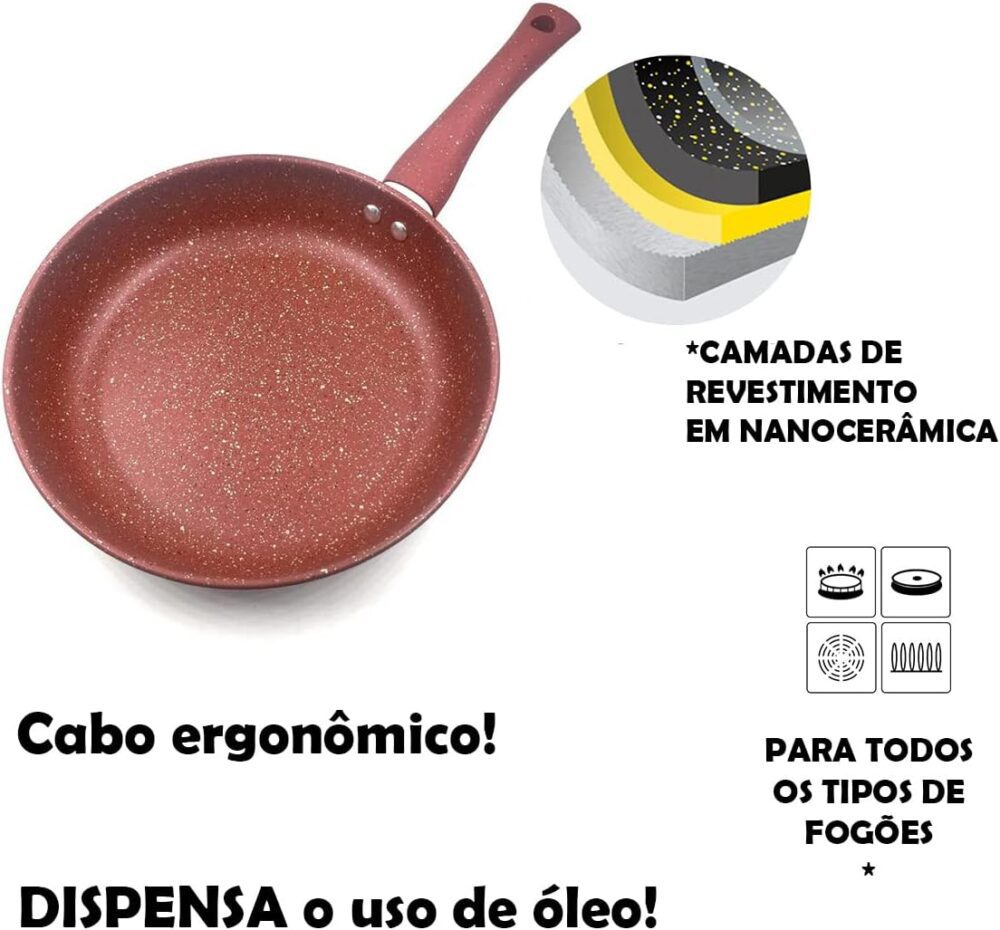 Frigideira Antiaderente Alumínio Nanocerâmica Granito 22cm P... - Image 3