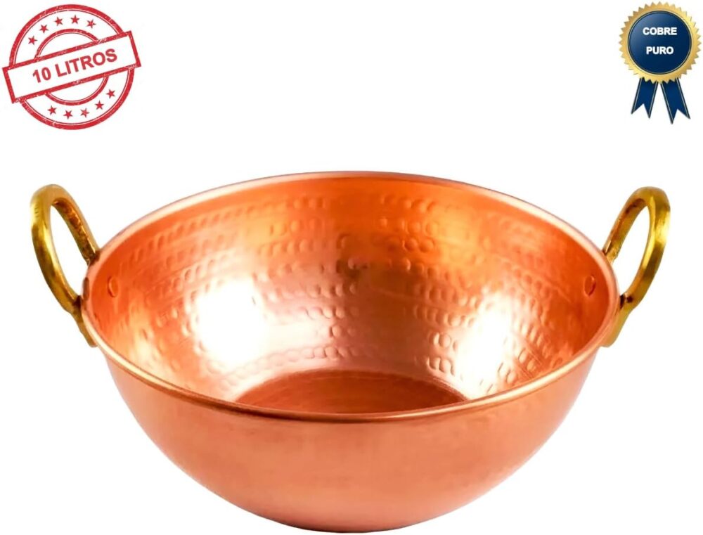 Tacho em Cobre Puro Artesanal Alças em Bronze - 10 litros - Image 2