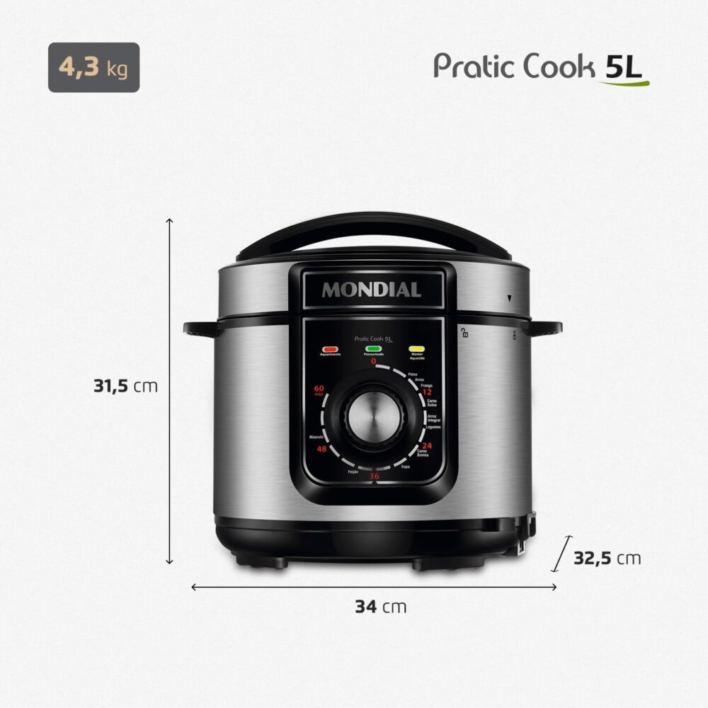 Panela de Pressão Elétrica 5L, Mondial, Preto/Inox, 900W, 22... - Image 9