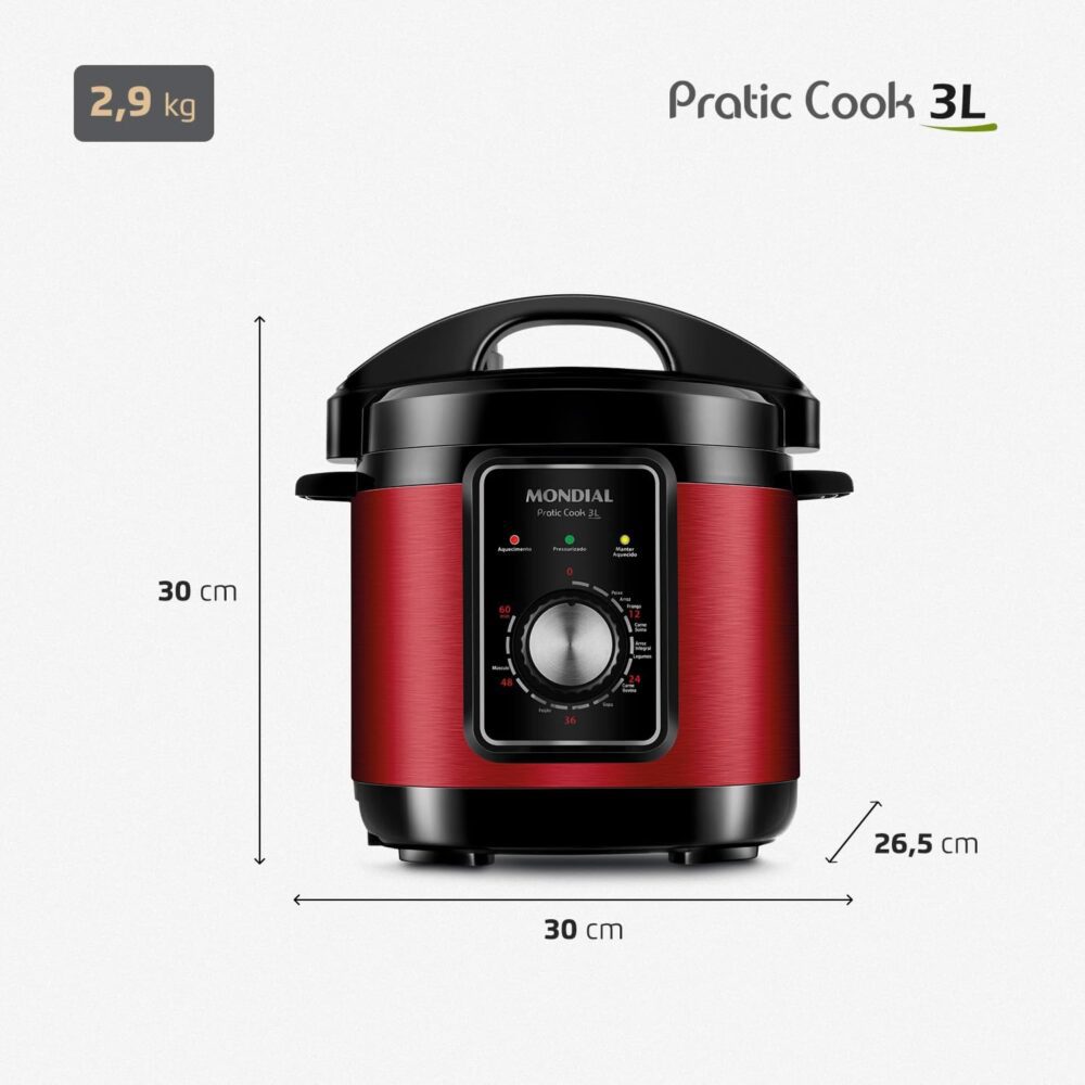 Panela de Pressão Elétrica 3L, Mondial, Vermelho/Inox, 700W,... - Image 9