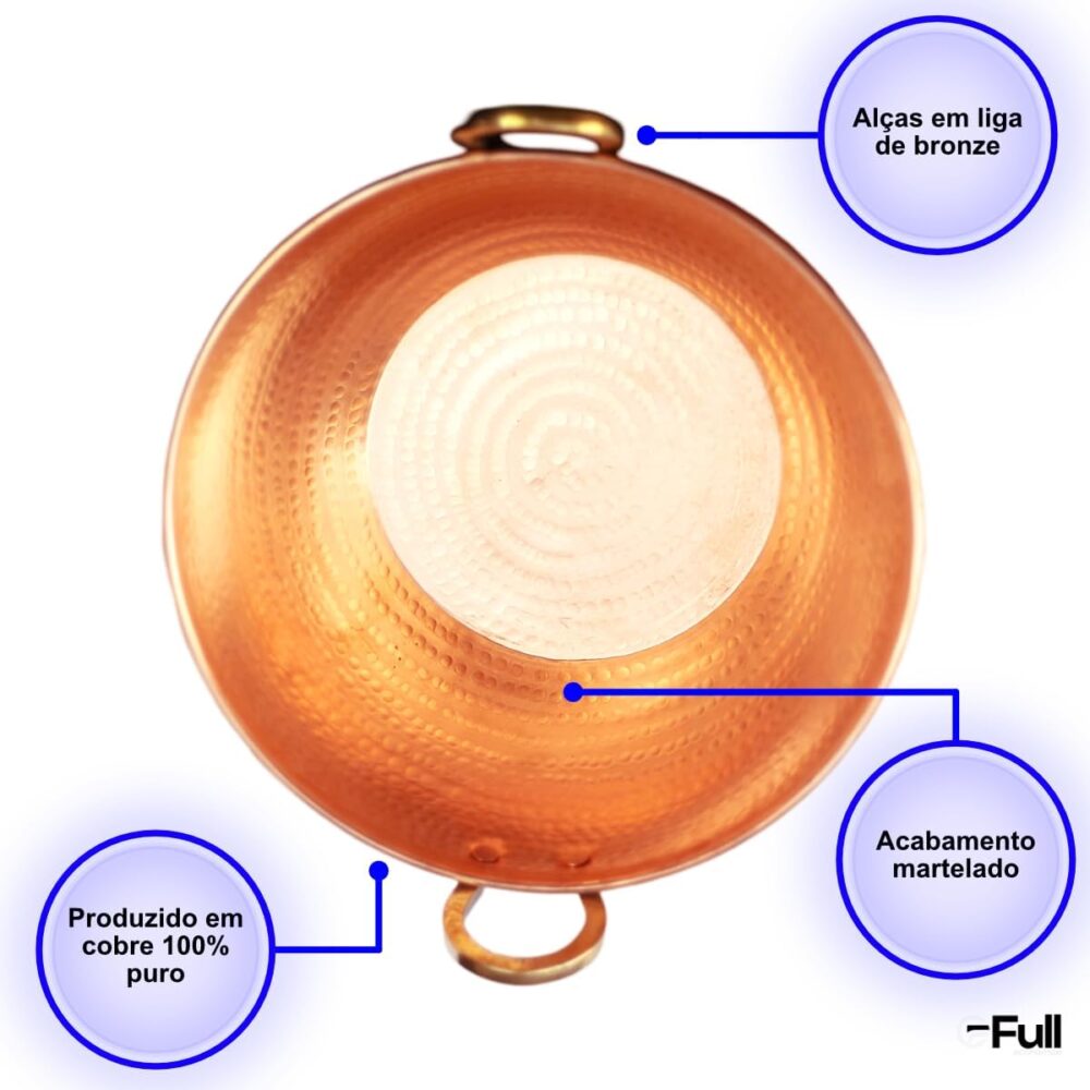 Tacho em Cobre Puro Artesanal Alças em Bronze - 10 litros - Image 4