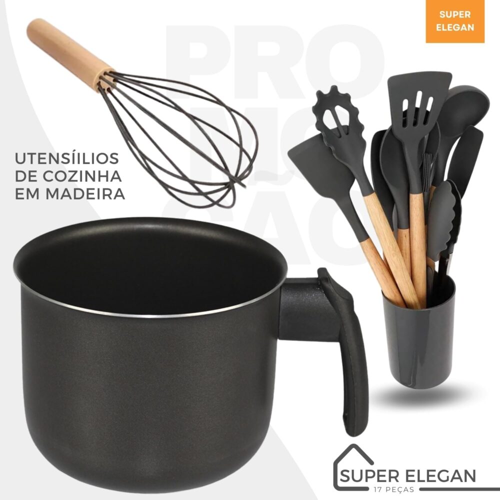 Conjunto de Panelas Antiaderente de 17 Peças com Colheres de... - Image 3