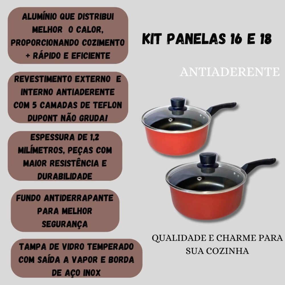 Kit Panelas Marcolar N16 E 18 Antiaderente com Tampa de vidr... - Image 4