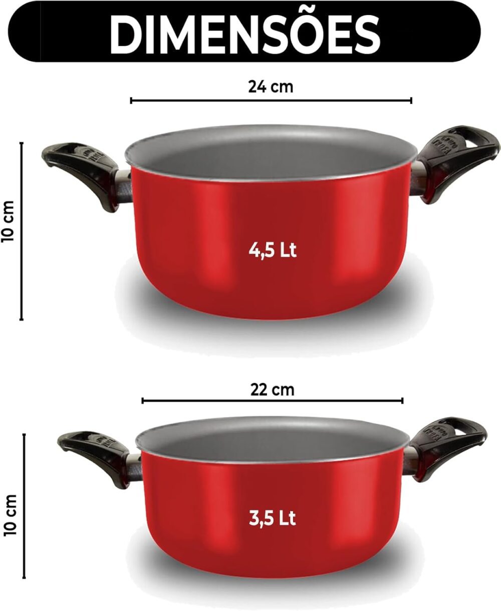 Kit 02 Panelas Caçarolas Tamanho Grande 22 E 24 Cm Vermelho - Image 2