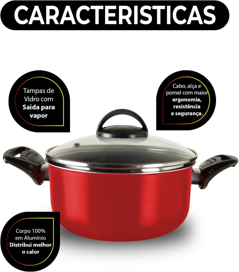 Kit 02 Panelas Caçarolas Tamanho Grande 22 E 24 Cm Vermelho - Image 3
