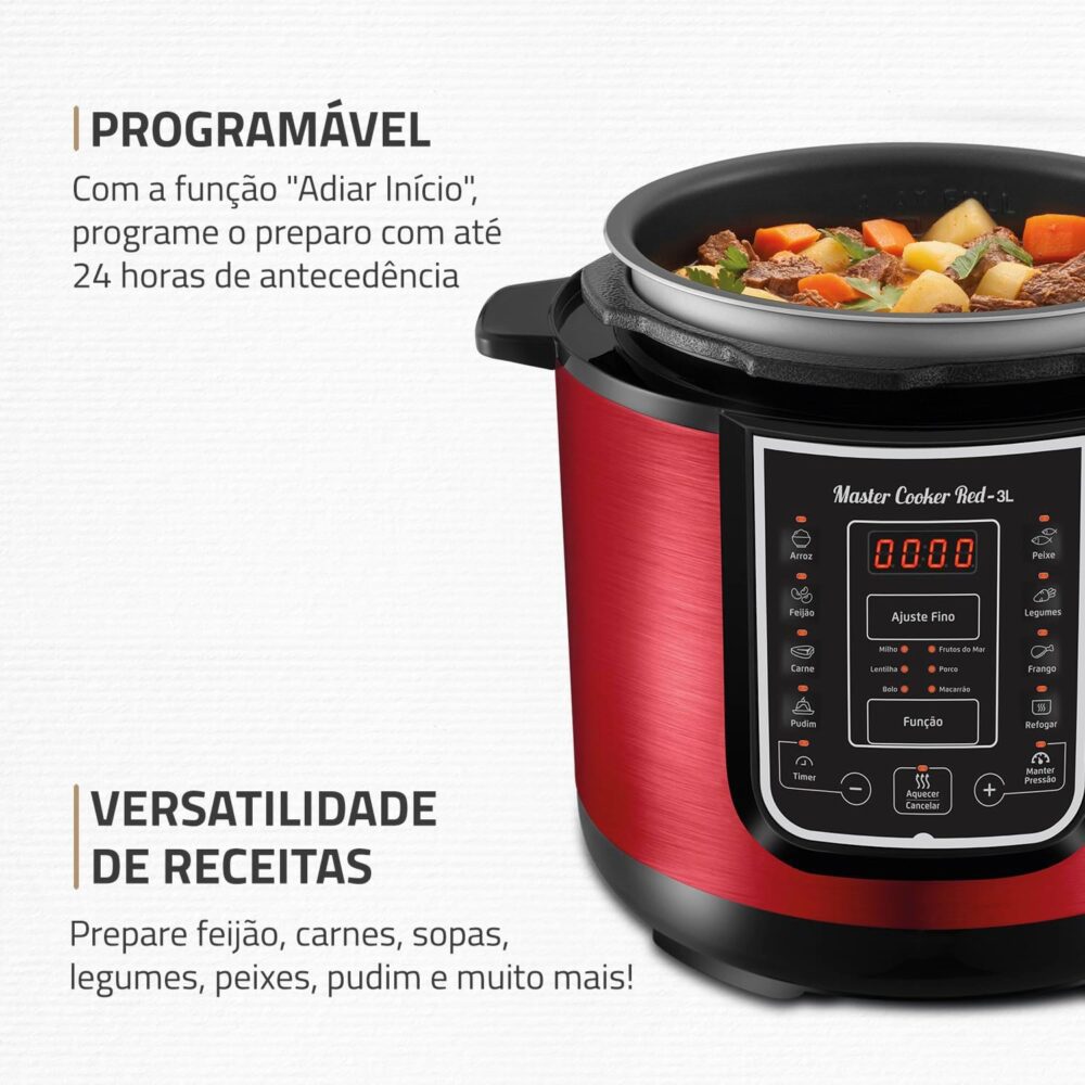 Panela De Pressão Elétrica Digital 3L, Mondial, Vermelho/Ino... - Image 3