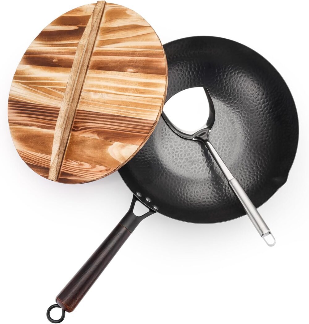 Kordisen Frigideira wok de aço carbono com tampa, frigideira...