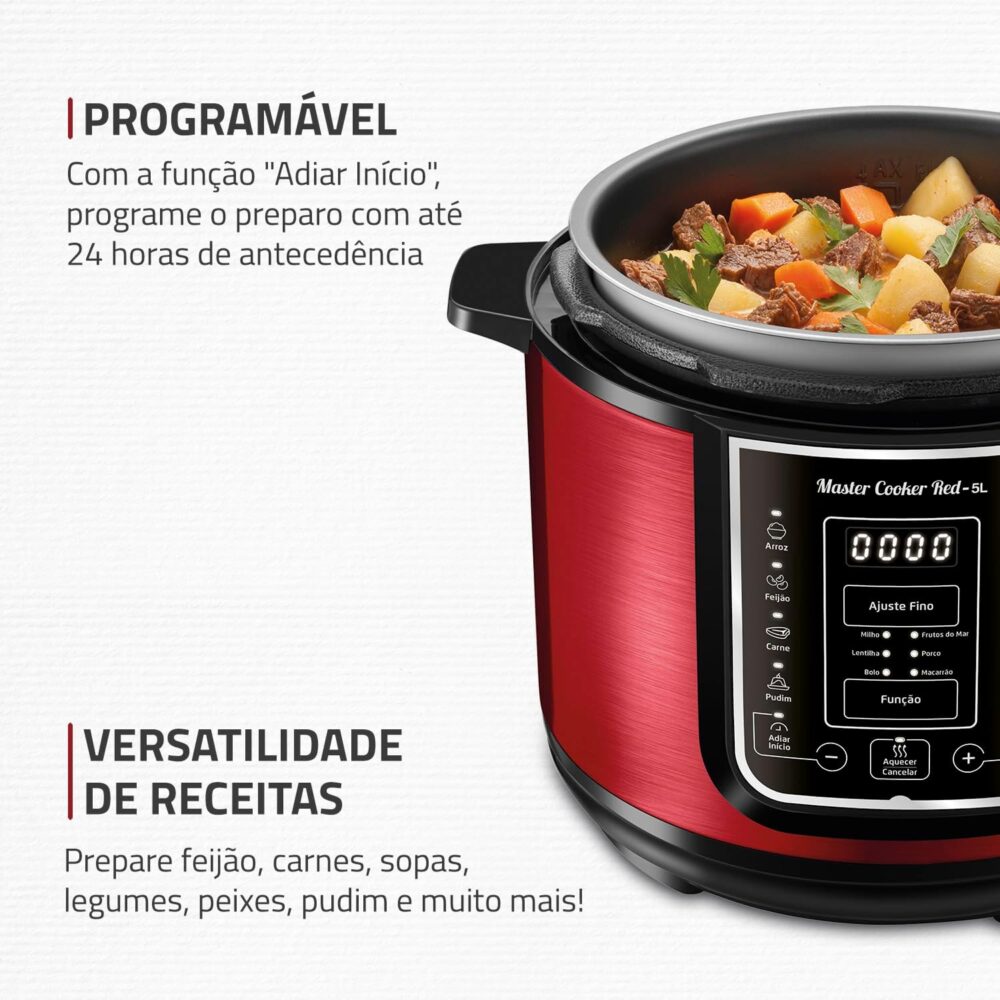 Panela de Pressão Elétrica Digital 5L, Mondial, Vermelho/Ino... - Image 3