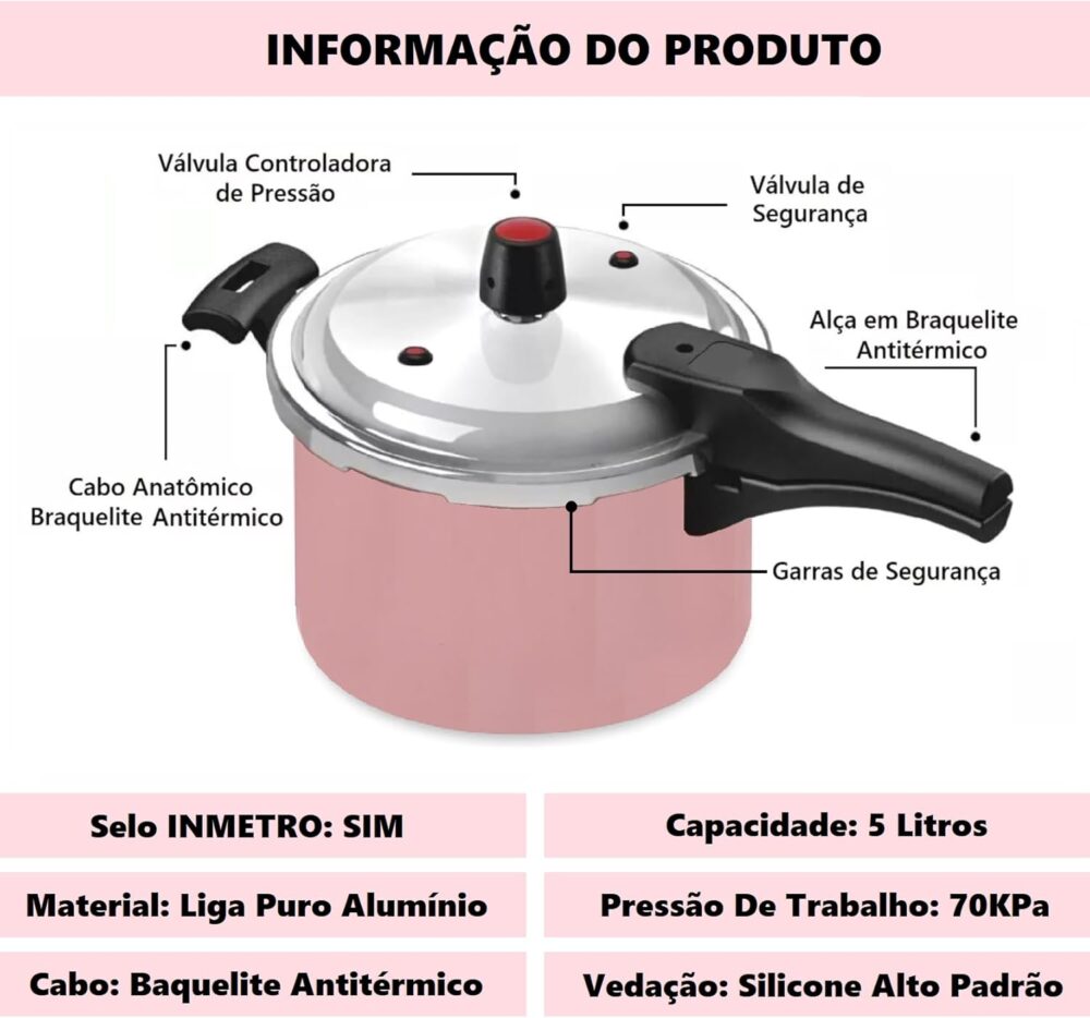 Panela De Pressão 5 Litros Fechamento Externo Polida Alumíni... - Image 2
