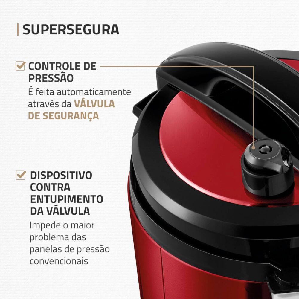 Panela de Pressão Elétrica 3L, Mondial, Vermelho/Inox, 700W,... - Image 5