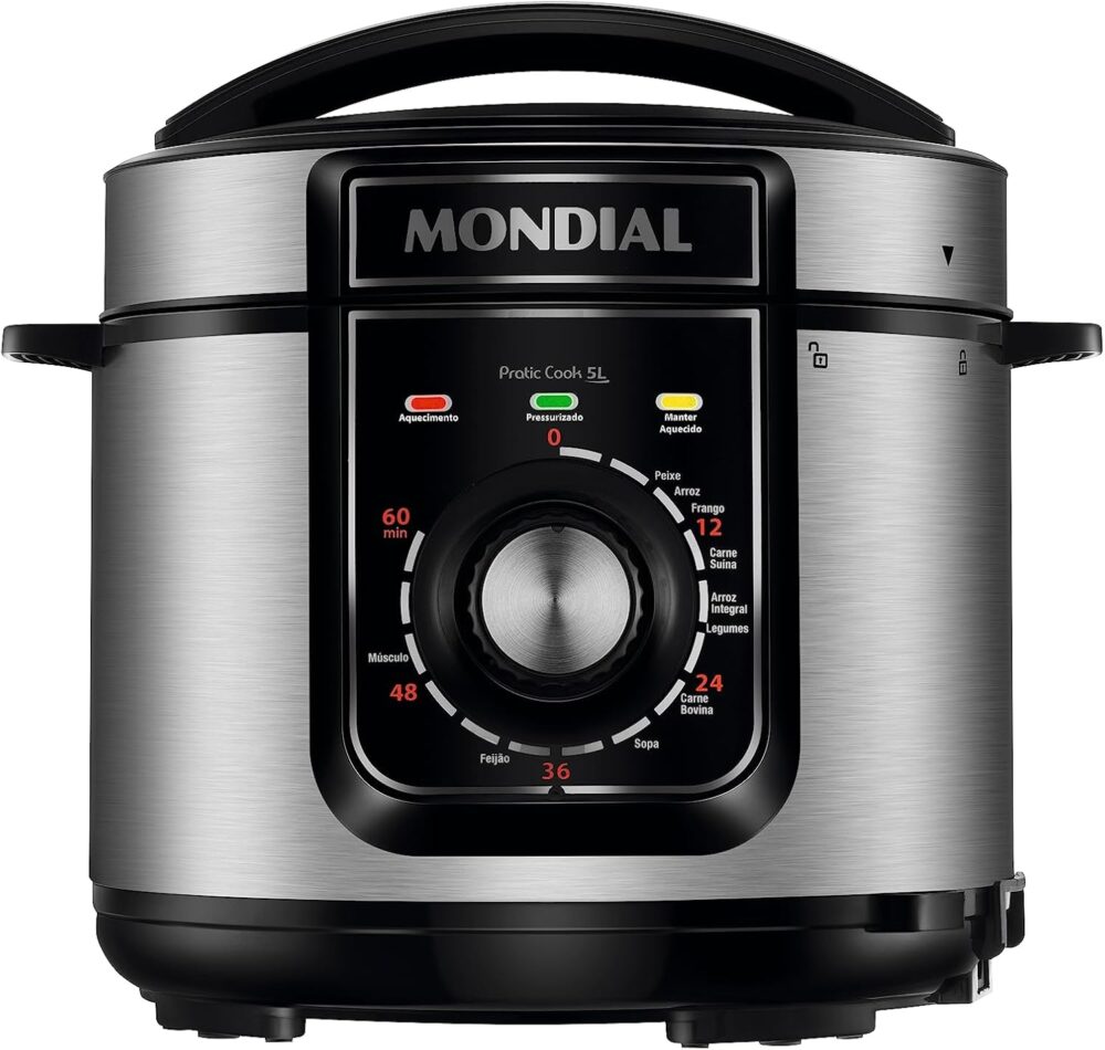 Panela de Pressão Elétrica 5L, Mondial, Preto/Inox, 900W, 22...
