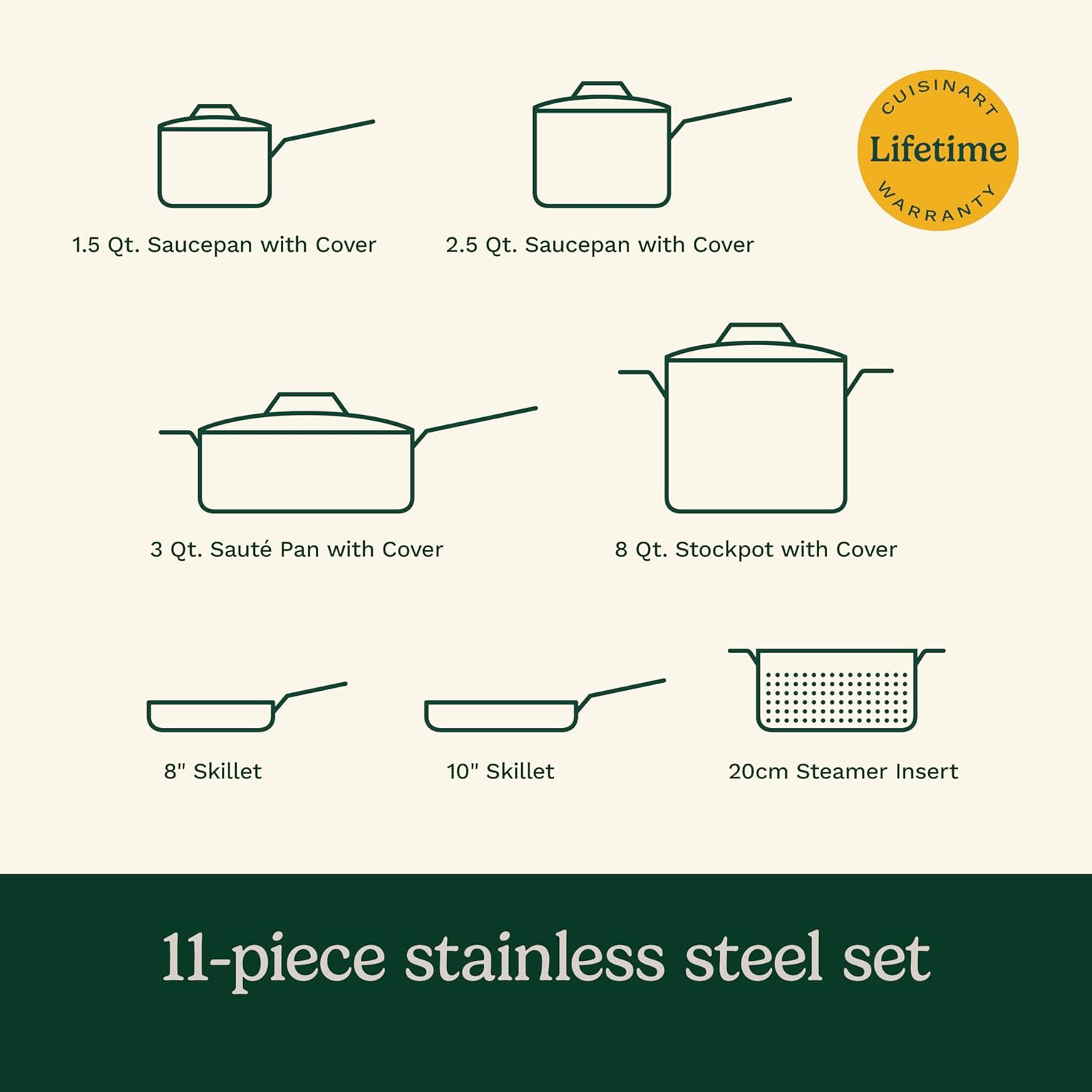 Cuisinart Conjunto de panelas de aço inoxidável 77-11G Conju... - Image 6